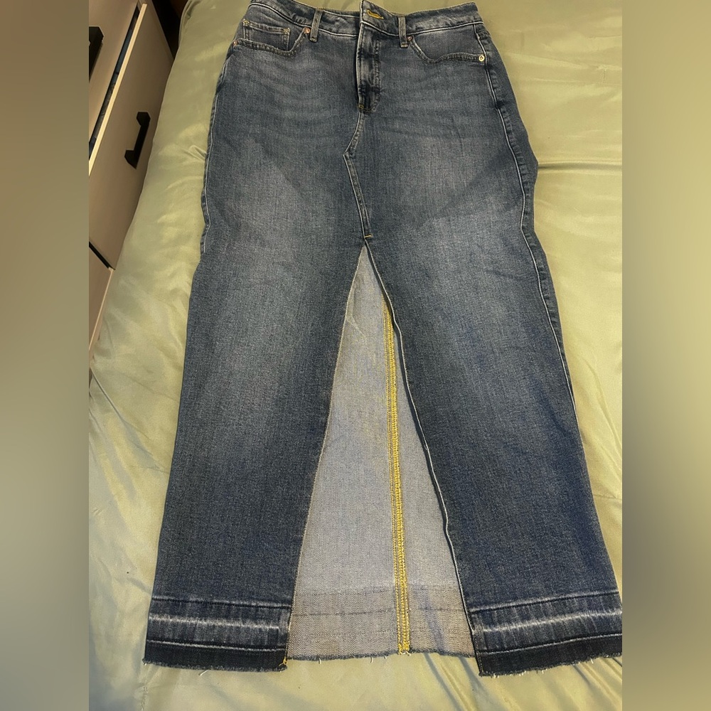 Express high waisted denim maxi skirt with split